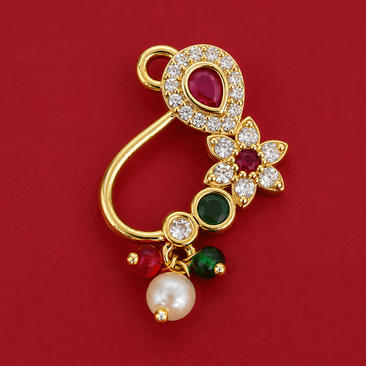 Luna Nose Ring in Ruby Green